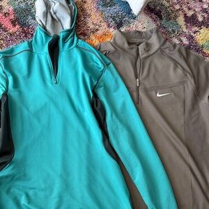 Nike Teal Hooded Pullover & Brown Quarter‑Zip Set